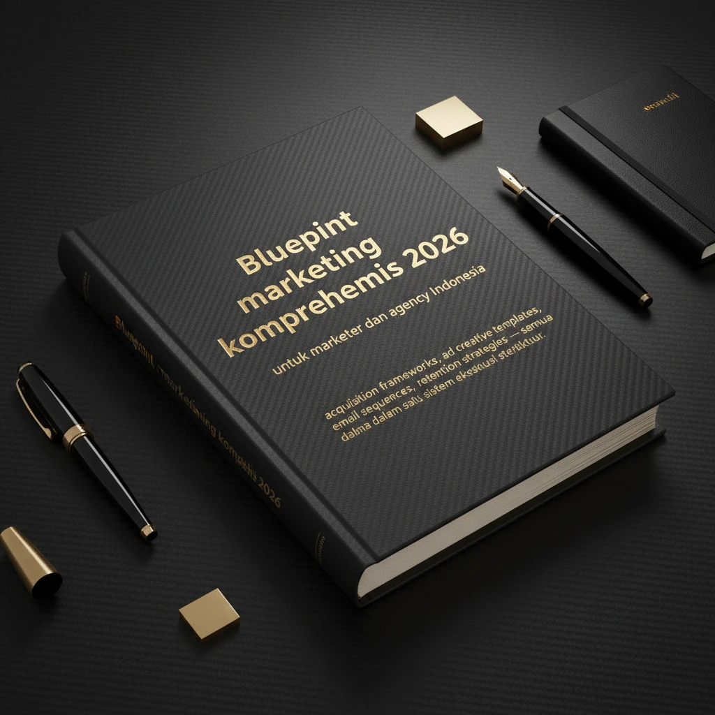 Mockup buku Marketing Playbook 2026 premium carbon